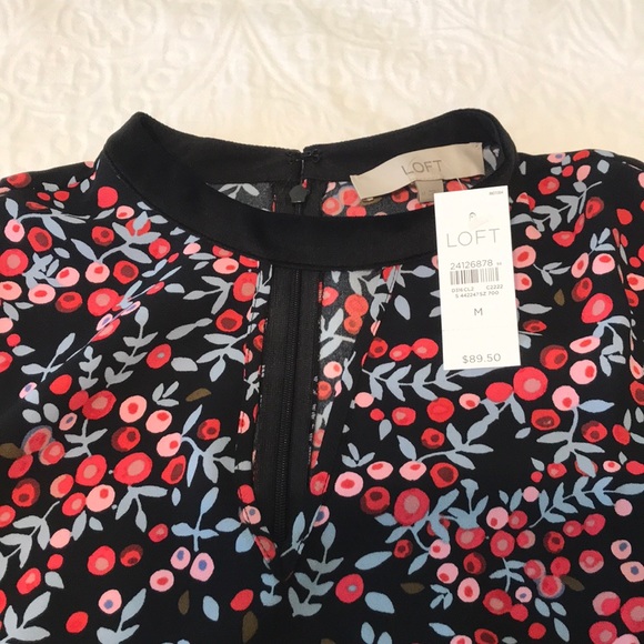 NWT LOFT Velvet Trim Winter Floral Dress M - Picture 5 of 6